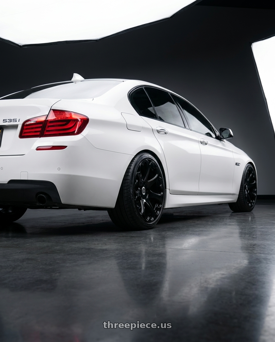 2013 BMW 535i with Heritage Wheel Kokoro MonoC 5X120 19x9.5+38 Black wheels rear three quarter view slight stretch tires