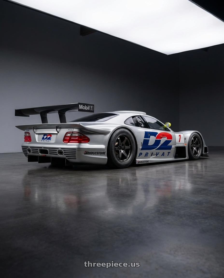 1999 Mercedes Benz CLK-GTR with Volk Racing TE37SL 5x114.3 19x10.5+12 Pressed Double Black wheels rear three quarter view meaty tires