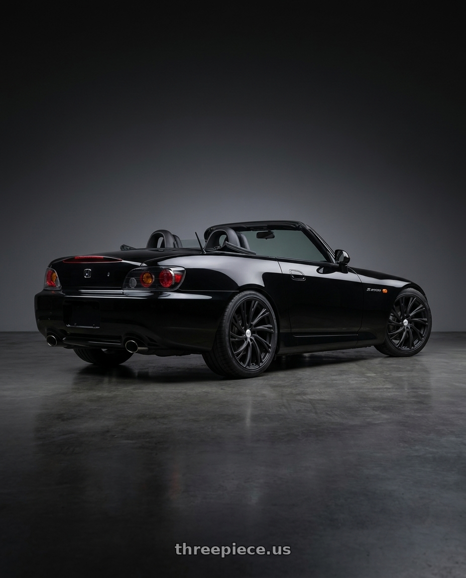 2004 Honda S2000 with RedBourne NOBLE 5X120 20X9.5 +32 MATTE BLACK wheels rear three quarter view square tires