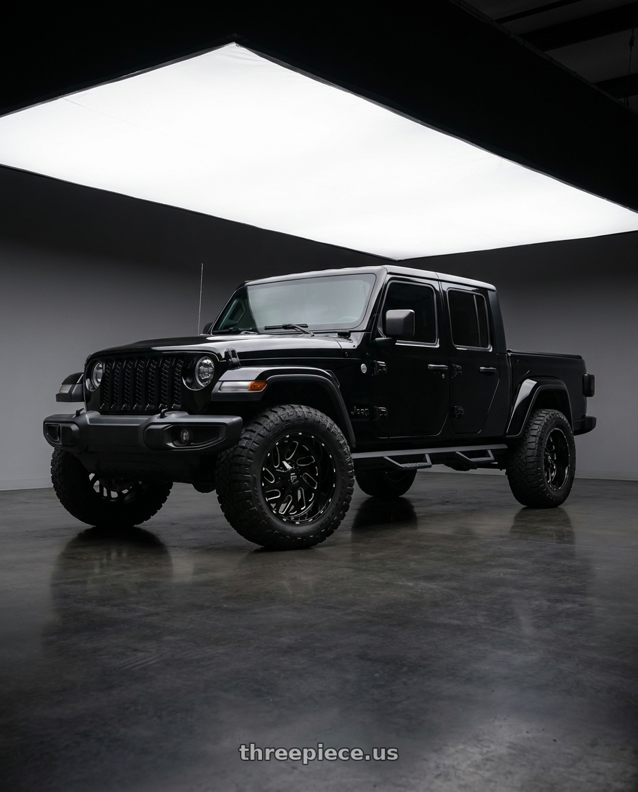 2021 jeep gladiator with Fuel 1PC D581 TRITON 5X114.3/5X127 20X10 -18 GLOSS BLACK MILLED wheels