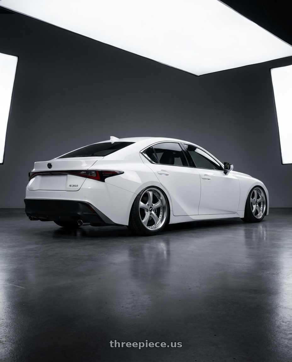 2021 lexus is350 with Work Wheels VS-KF 5x114.3 18x7.5+40 Light Grey Silver O Disk FULL REVERSE wheels rear three quarter view slight stretch tires