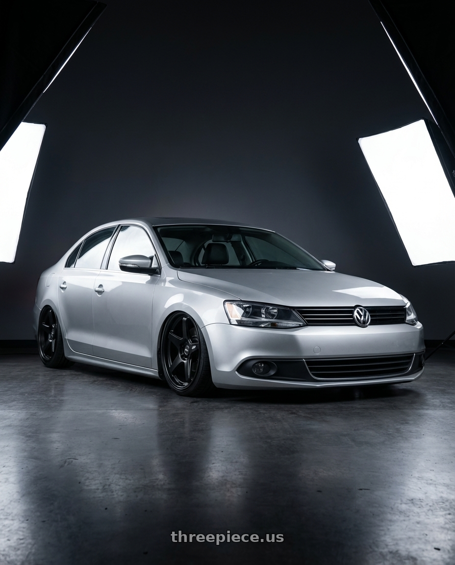 2016 Volkswagen Jetta GLI MK6 with ESR Wheels APEX SERIES APX5 5x112 18x8.5 +30 Matte Black wheels front three quarter view stanced stance