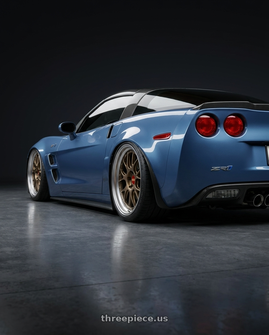2011 Chevrolet Corvette ZR1  with BBS LM-R 5x120 20x11.0+40 Matte Bronze wheels rear three quarter view slight stretch tires