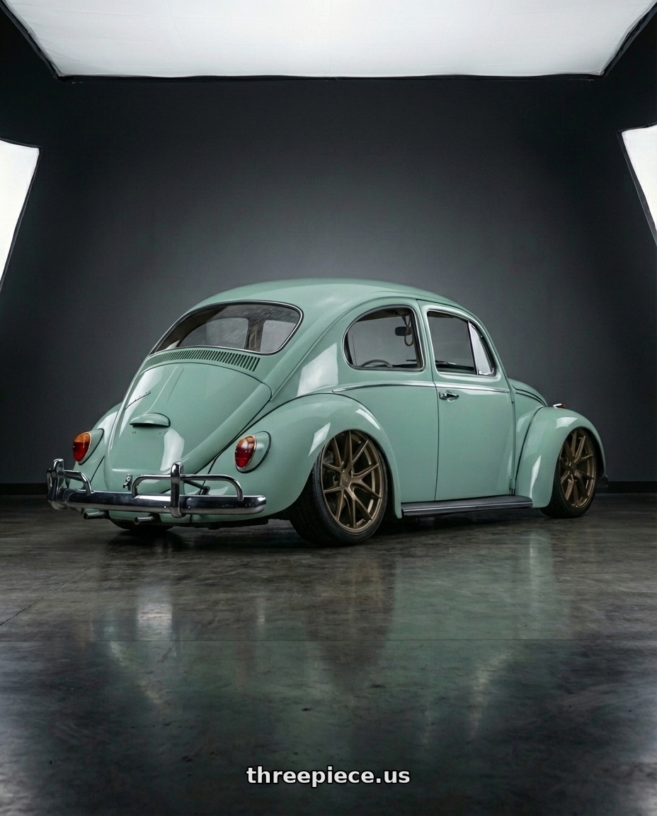 1966 volkswagen beetle  with BBS FI-R 5x112 19x9 +35 White Gold wheels rear three quarter view slight stretch tires
