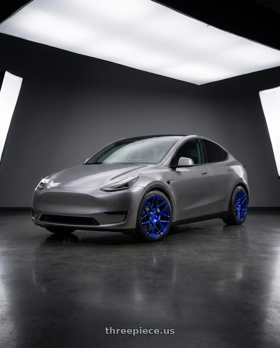 2026 Model Y with MRR FS1 5x130 18x8.5  +45 Candy Blue wheels