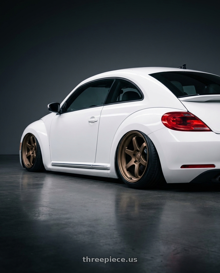 2016 Volkswagen Beetle Turbo with Kansei K11B Tandem 5X112 18x8.5 35 Bronze wheels rear three quarter view slight stretch tires