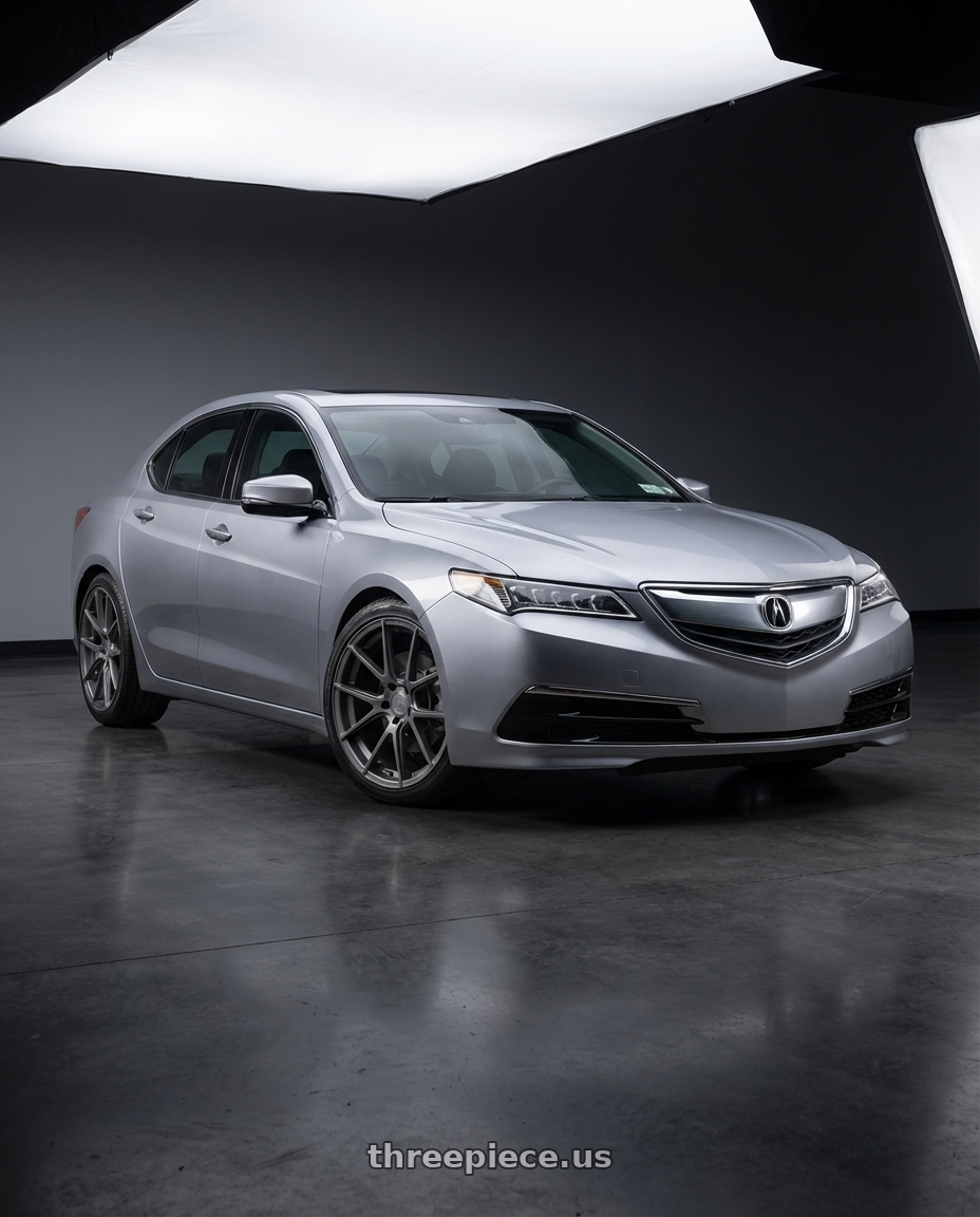 2019 Acura TLX with Avant Garde Wheels M510 5X114.3 19x9.5 +40 Dolphin Grey wheels front three quarter view lowered stance