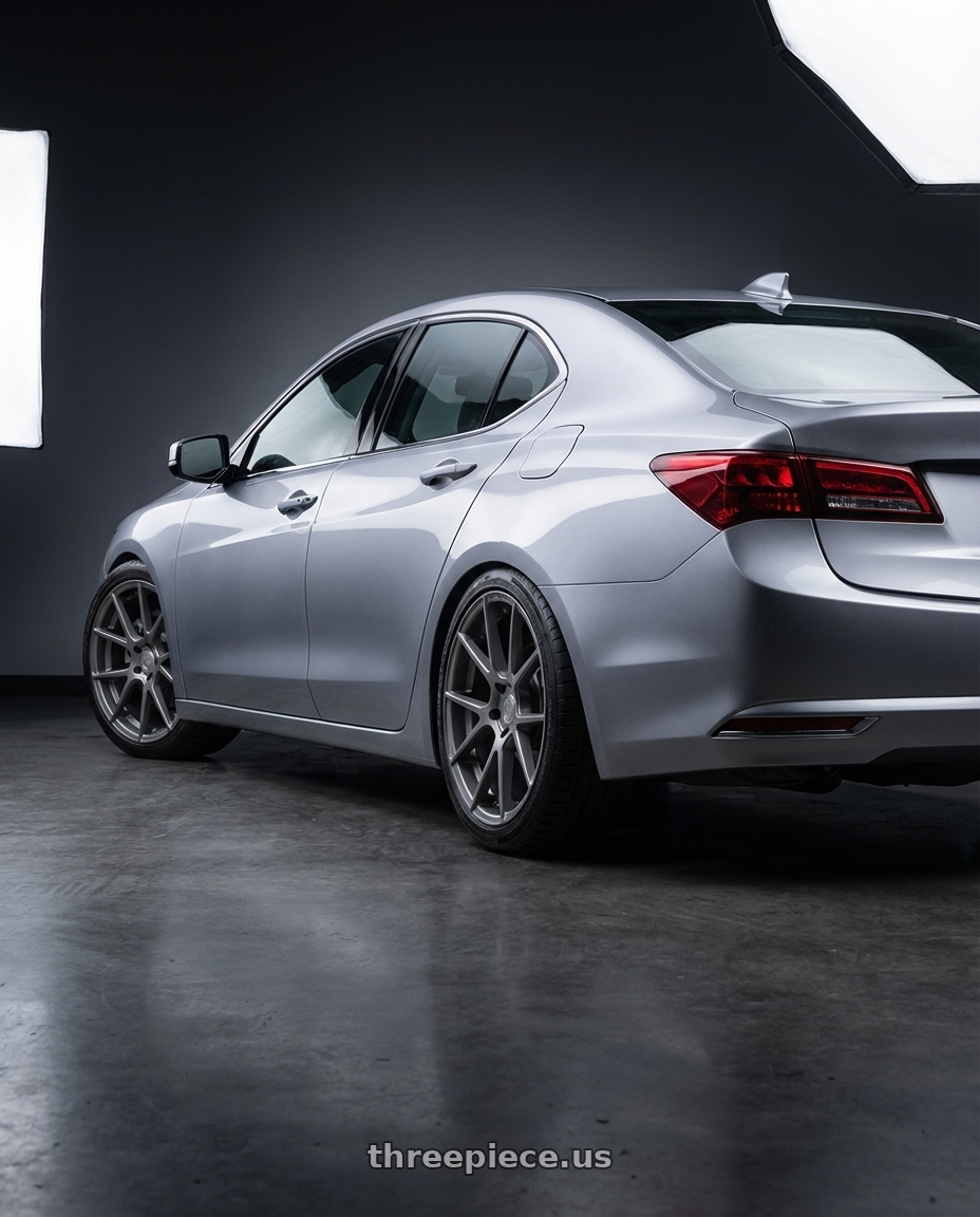 2019 Acura TLX with Avant Garde Wheels M510 5X114.3 19x9.5 +40 Dolphin Grey wheels rear three quarter view square tires