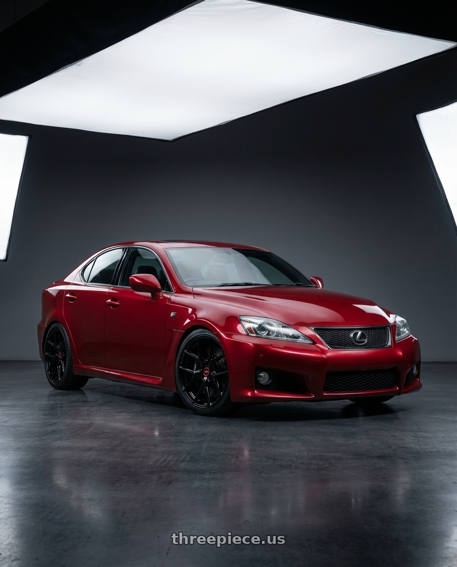 2012 Lexus IS-F with Vossen HF-5 19x9.5 / 5x114.3 / ET40 / Deep Face / 73.1 - Gloss Black Wheel - HF5-9N63 wheels front three quarter view lowered stance