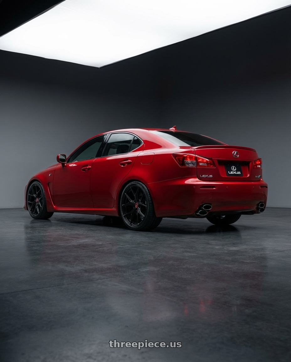 2012 Lexus IS-F with Vossen HF-5 19x9.5 / 5x114.3 / ET40 / Deep Face / 73.1 - Gloss Black Wheel - HF5-9N63 wheels rear three quarter view square tires