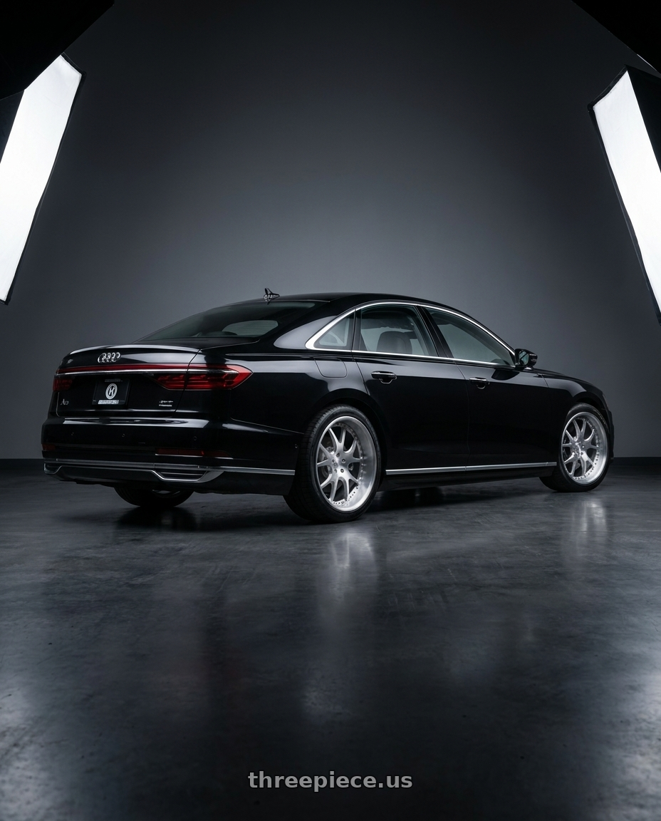 2019 Audi a8 with Heritage Wheel KOTA wheels rear three quarter view square tires
