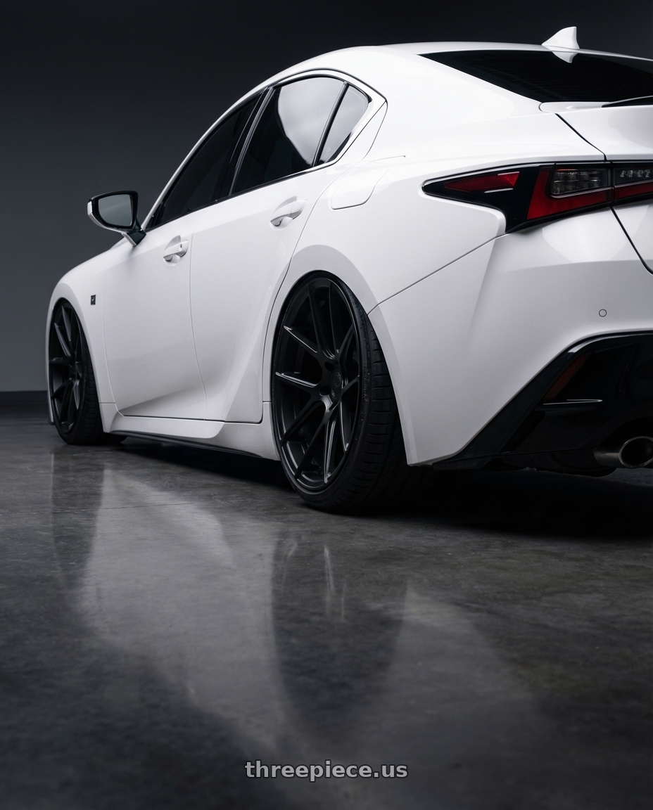 2024 Lexus IS 350 with Avant Garde Wheels M510 5X114.3 19x9.5 +40 Matte Black wheels rear three quarter view slight stretch tires