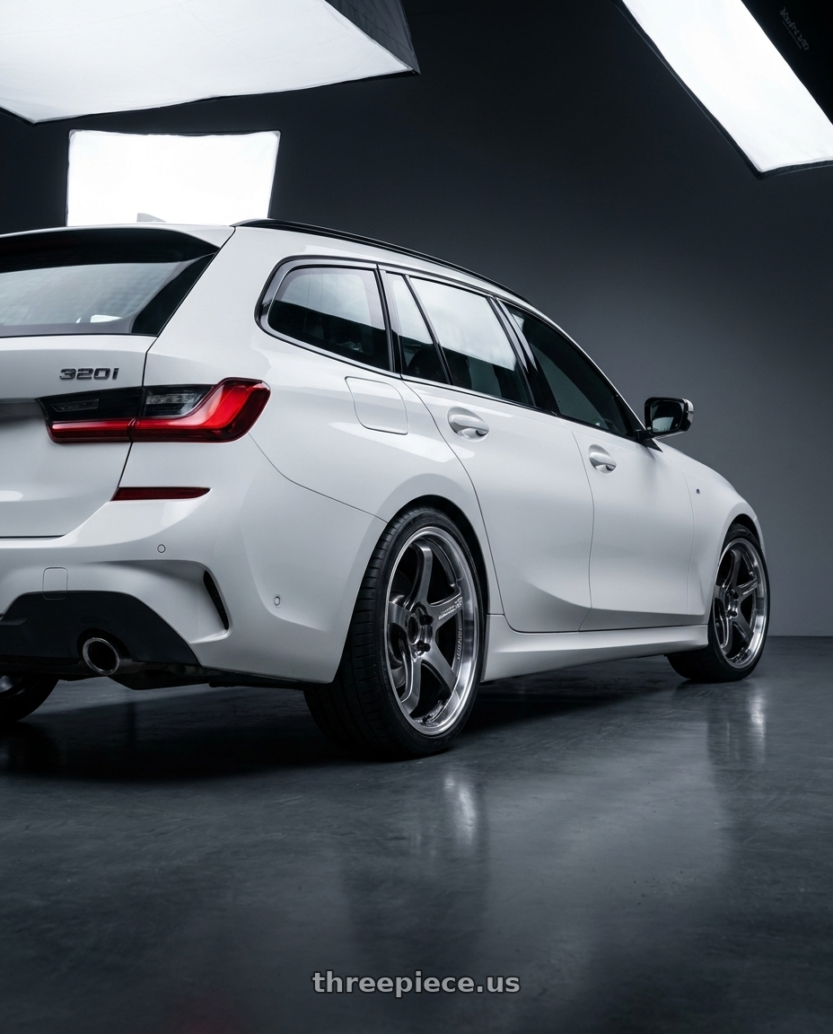 2026 BMW 320ITOURING with Advan Racing GT BEYOND 5x114.3 19x9.0 +35 MACHINING & HYPER PLATINUM BLACK wheels rear three quarter view square tires