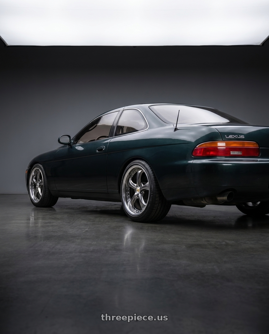 1992 Lexus sc300 green with Work Wheels VS-KF 5X114.3 19x8.5+35 Brilliant Silver Black L Disk FULL REVERSE wheels rear three quarter view square tires
