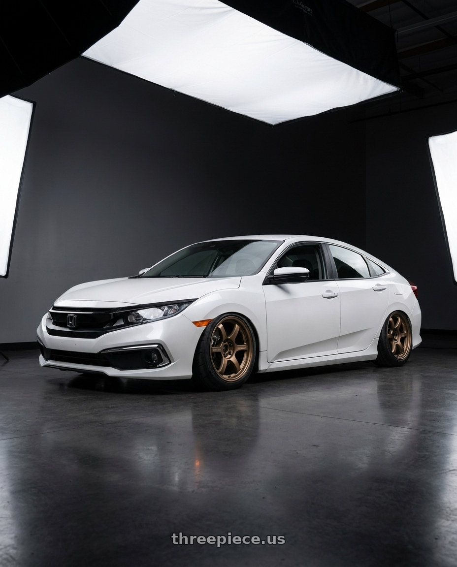 2021 Honda Civic LX Sedan, Platinum White Pearl with Gram Lights 57DR 5x114.3 18x9.5+38 Bronze II wheels