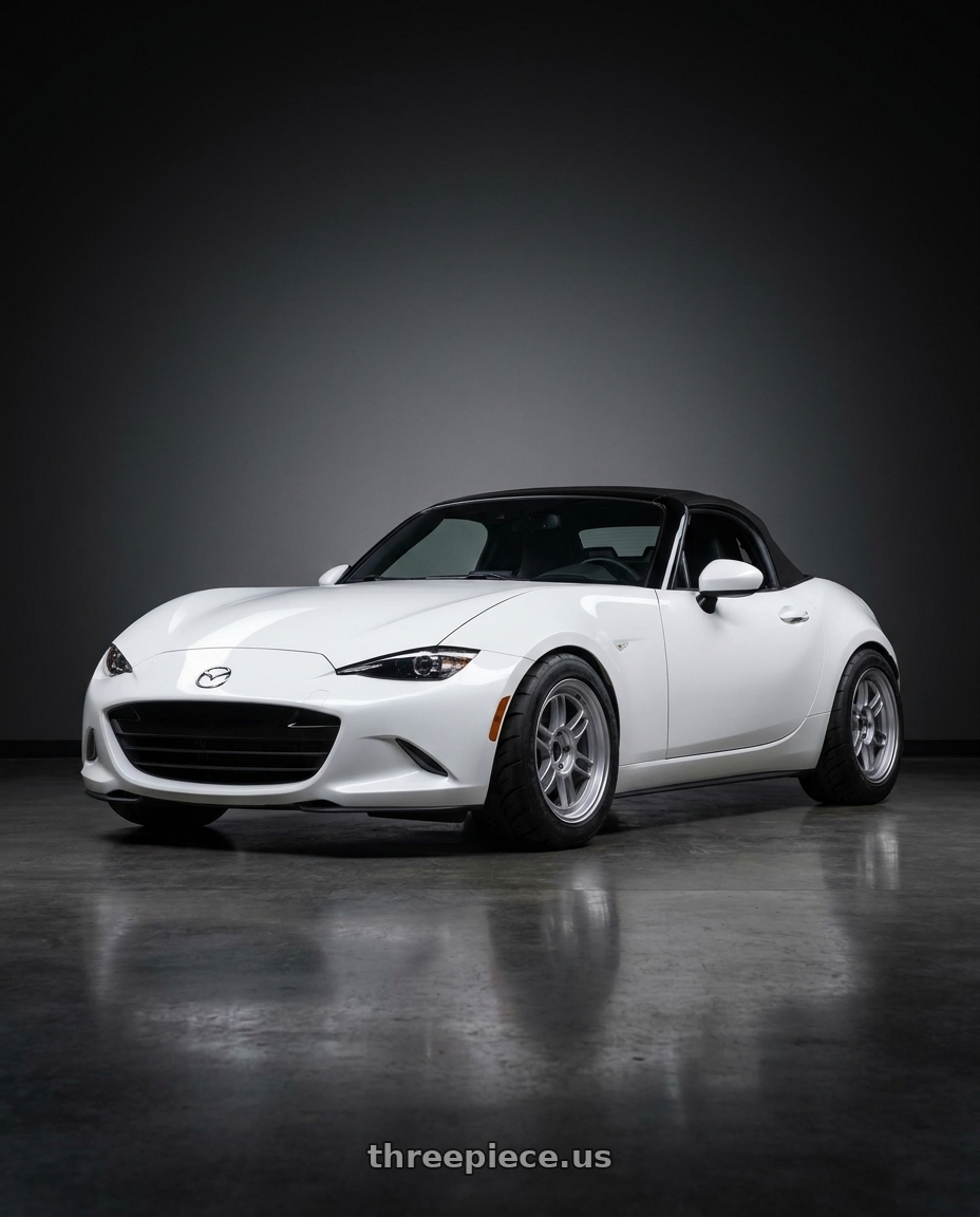 2024 nd mx5 soft top with Enkei RPF1 4x100 16x8+38 Silver wheels