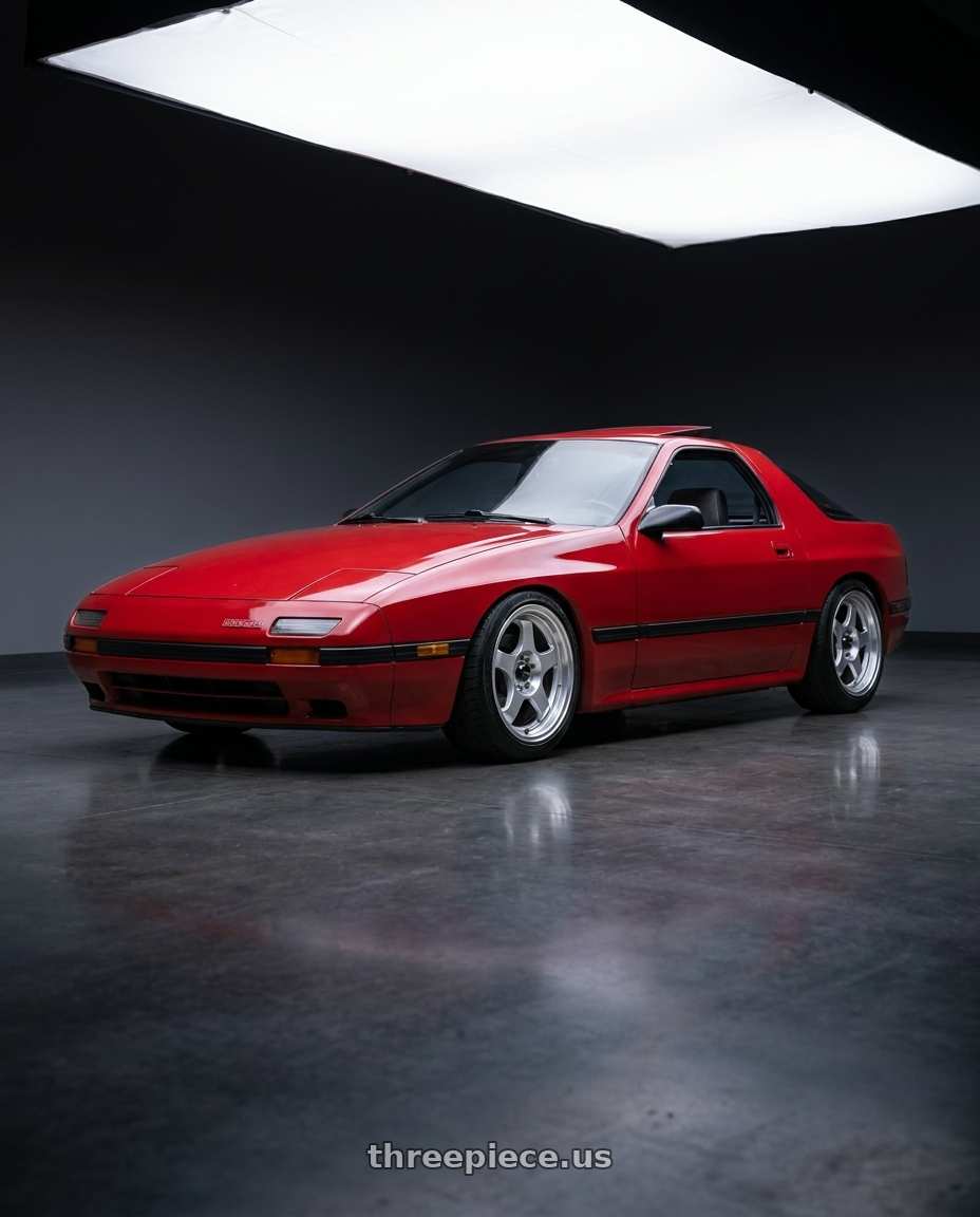 1987 Mazda Rx7 Base Red with Vors SP1 4x100 15x7  +35 Silver Machine Face Lip wheels