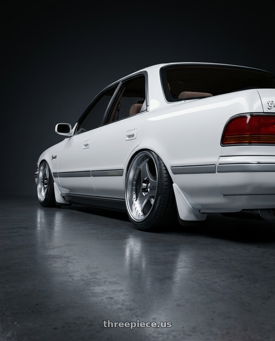 1990 TOYOTA CRESSIDA  with Advan Racing ONI2 PROGRESSIVE 5x114.3 20x8.5 +33 MACHINING & DIAMOND CUT wheels rear three quarter view slight stretch tires