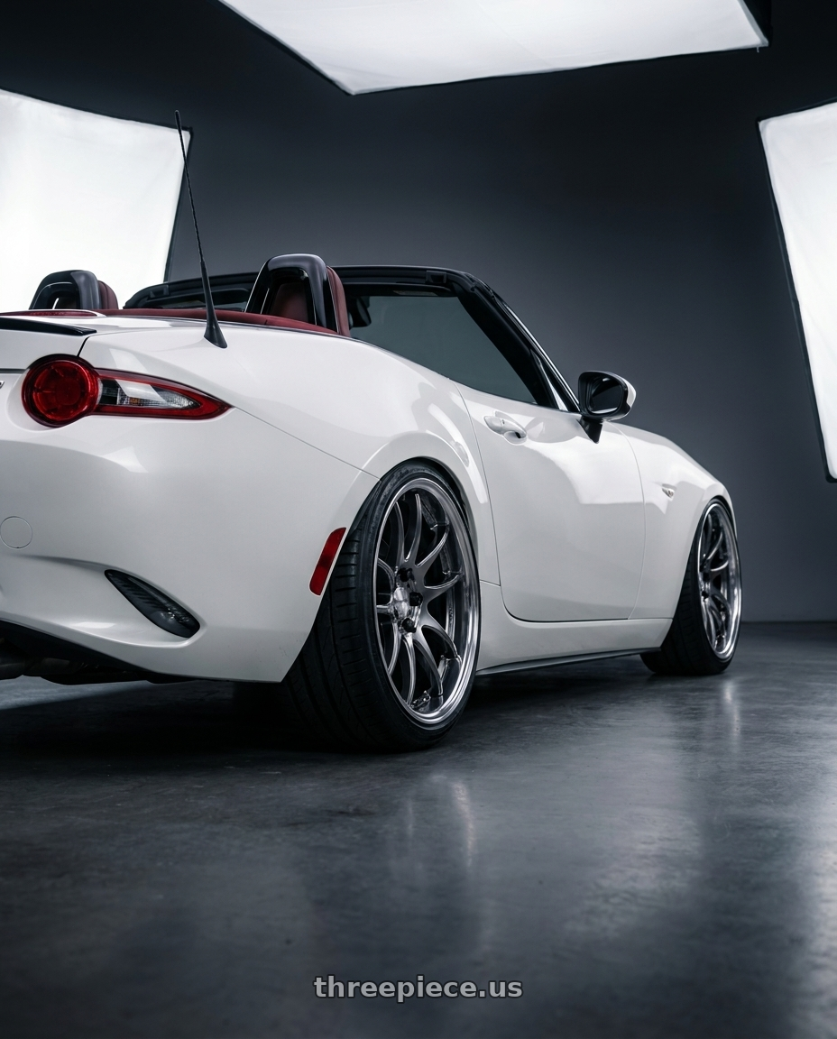 2020 mazda mx5 miata 100th with Work Emotion CR2P wheels rear three quarter view extreme stretch tires