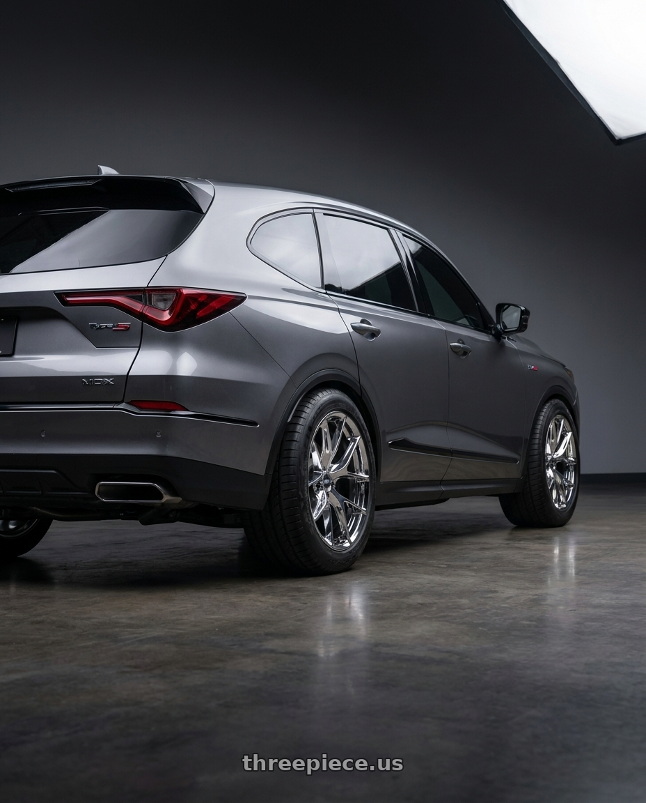 2022 Acura MDX type s with ESR Wheels RF2 5x114.3 19x8.5 +30 Vacuum Chrome wheels rear three quarter view meaty tires