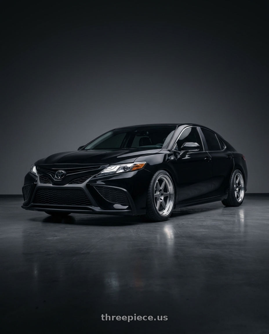 2023 Toyota Camry SE midnight black with Kansei K14G Roku 5X110 18x9.5 22 Grey and Machined Lip wheels