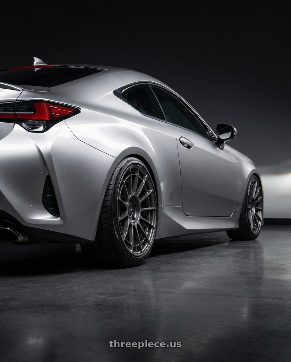 2020 lexus rc300 with Enkei NT03RR 5x114.3 18x8.5+35 Gunmetal wheels rear three quarter view slight stretch tires