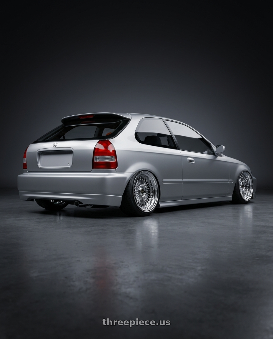 1999 HONDA CIVIC HATCHBACK with Work Emitz wheels rear three quarter view extreme stretch tires