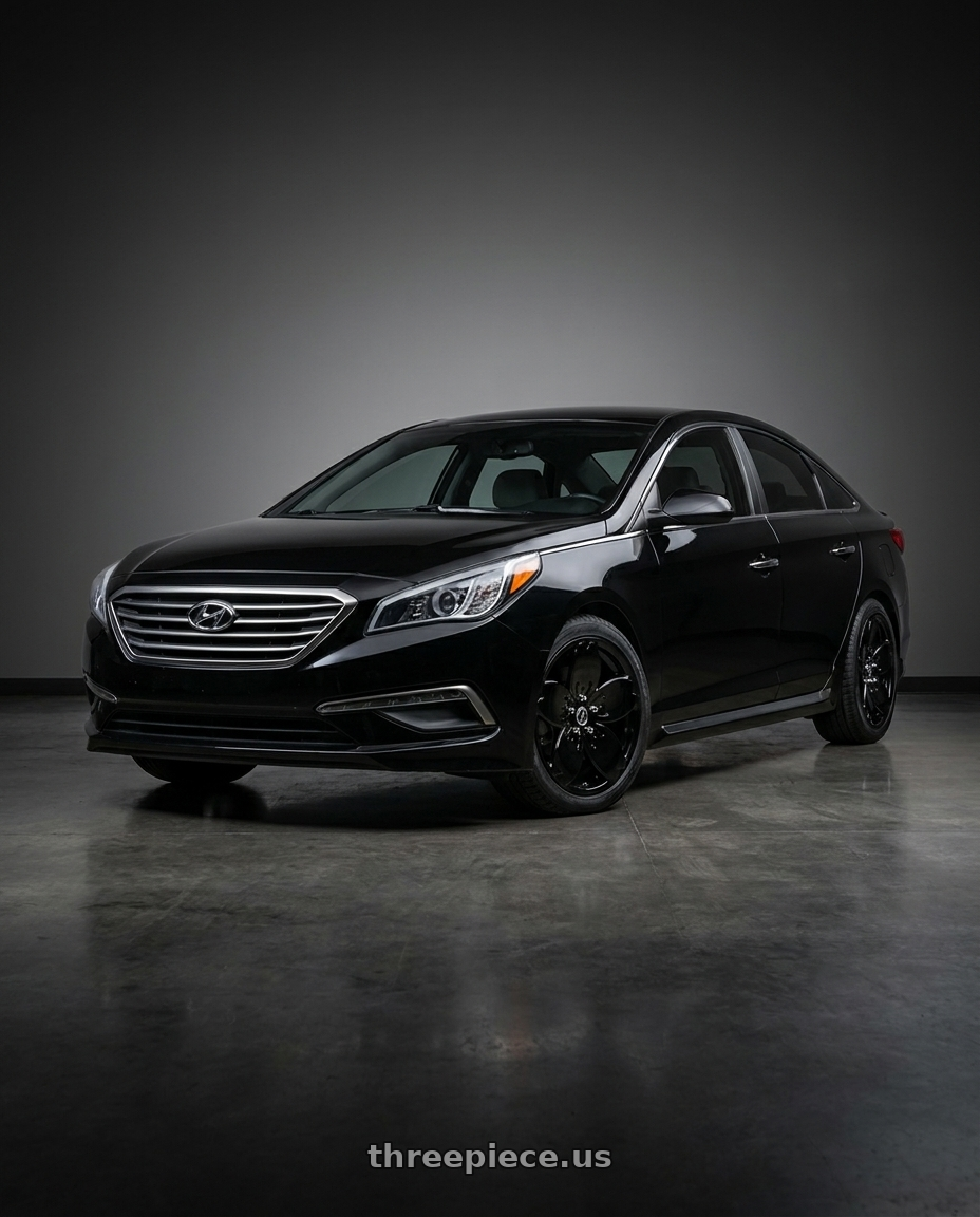 2016 Hyundai Sonata Black with Heritage Wheel Sakura MonoC 5x114.3 18x8.5 +35 Black wheels