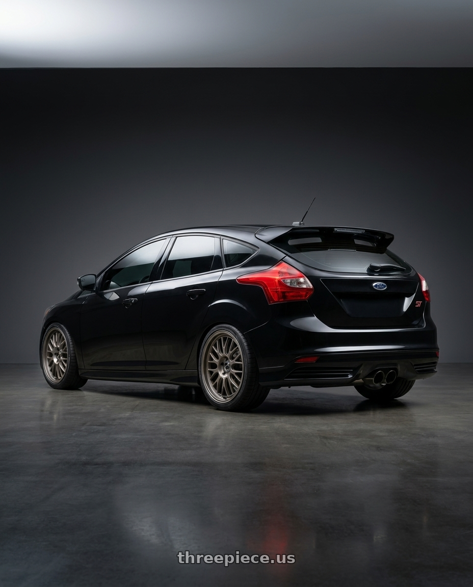 2013 focus st black with fifteen52 HOLESHOT 5x108 19x9 +45 MAGNESIUM GREY (SATIN BRONZE) wheels rear three quarter view square tires