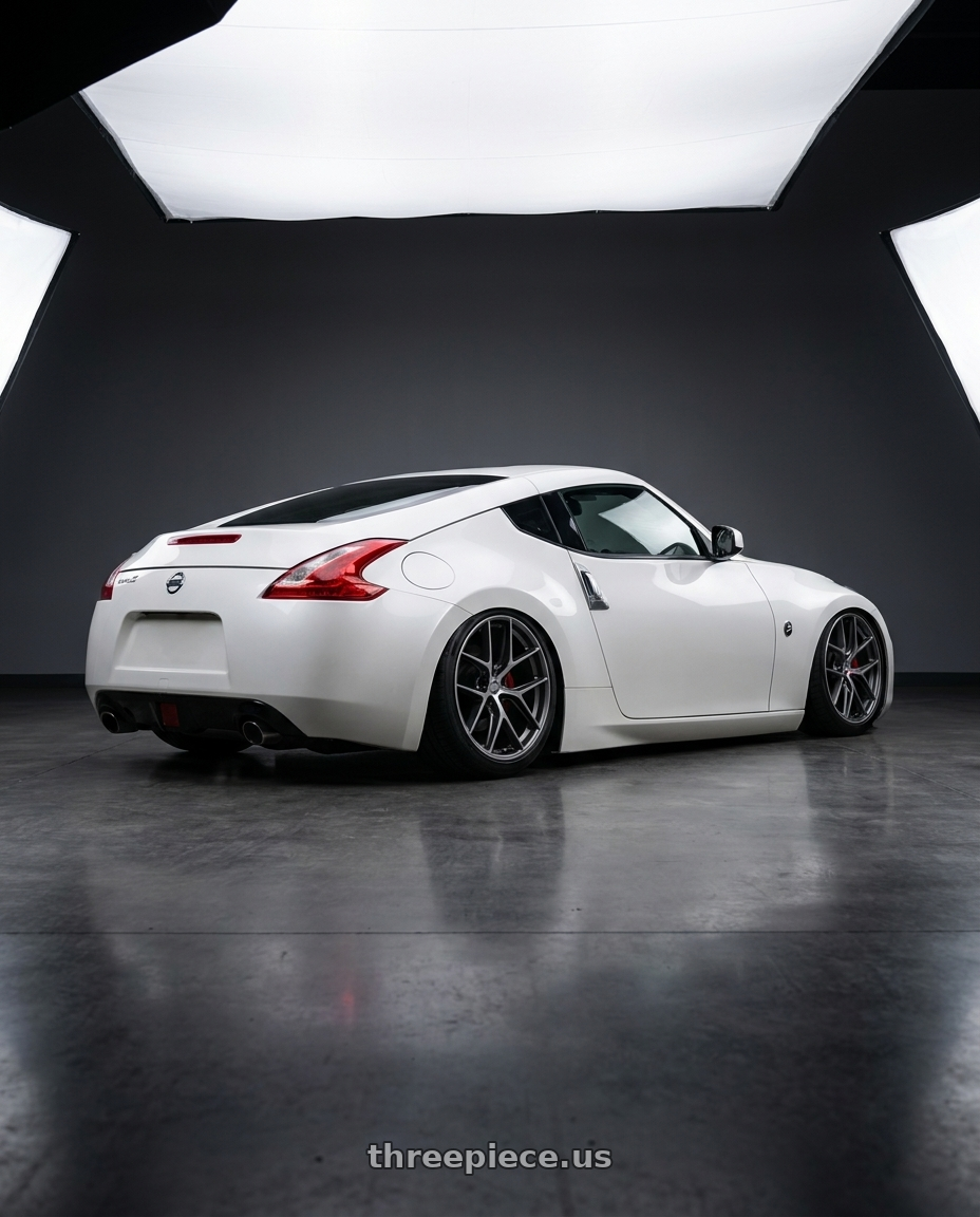 2019 Nissan 370Z with BBS CC-R 5x114.3 19x8.5+30 Graphite w/ Diamond Cut Face wheels rear three quarter view slight stretch tires