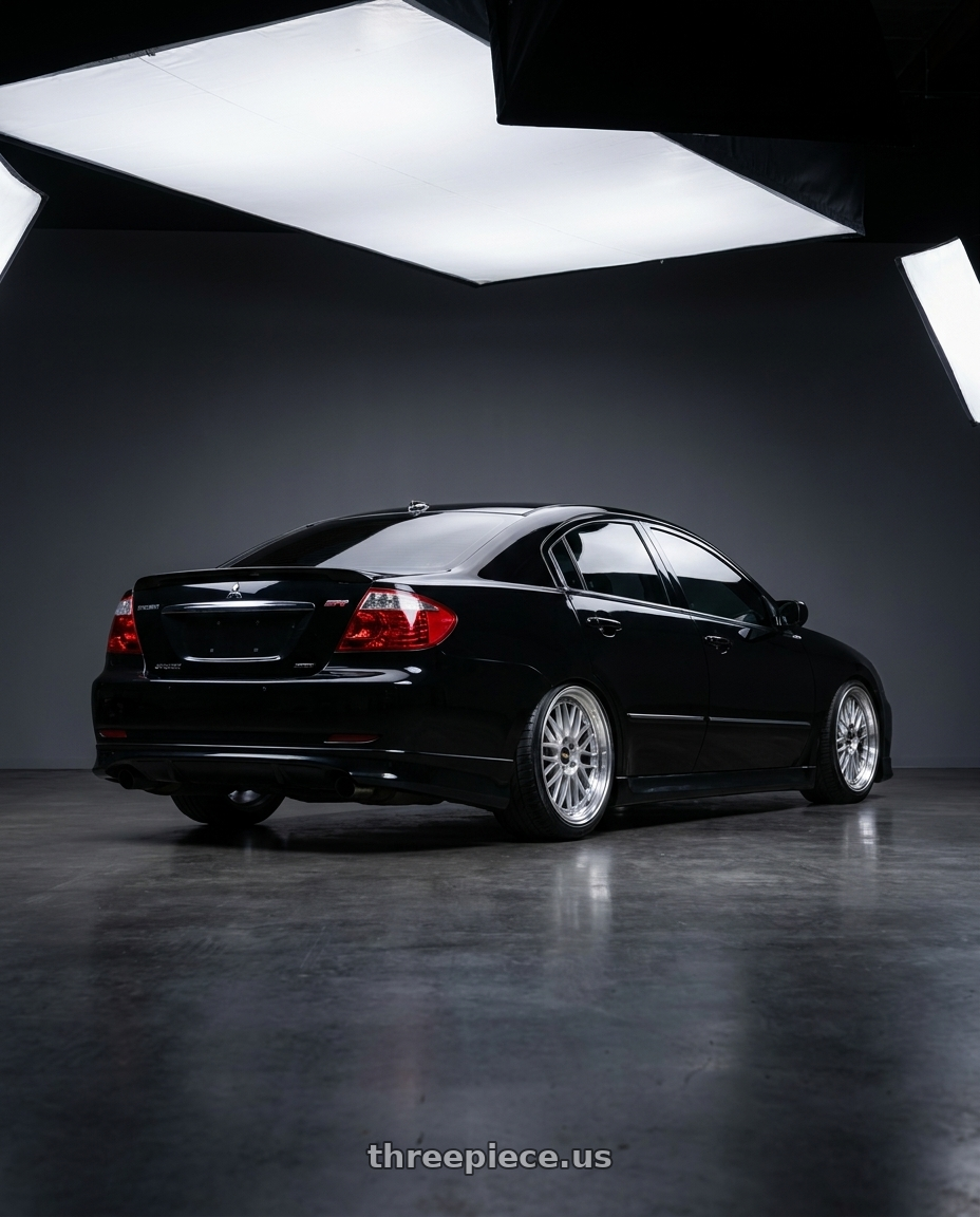 2006 mitsubishi galant grunder with BBS LM 5x112 19x8.5+32 Diamond Silver wheels rear three quarter view slight stretch tires