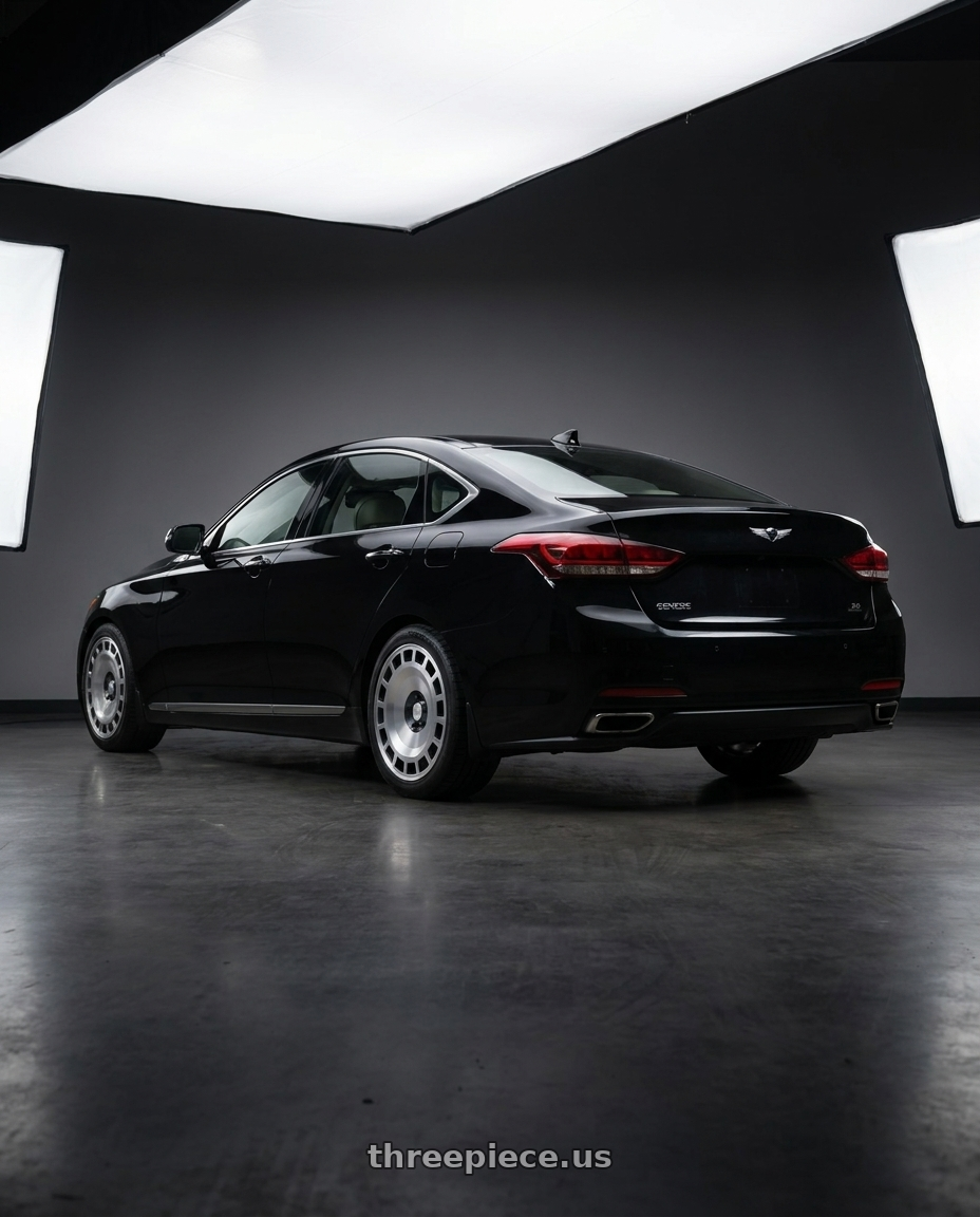 2016 hyundai genesis 3 8 with Rotiform ZBF 5x114.3 19x8.5 +35 Anthracite W/ Machined Face wheels rear three quarter view square tires
