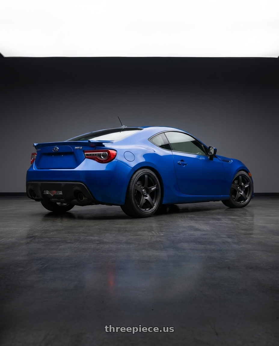 2017 Subaru BRZ with Ssr Gtv01 5x100 17x7+50  FLAT BLACK wheels rear three quarter view square tires