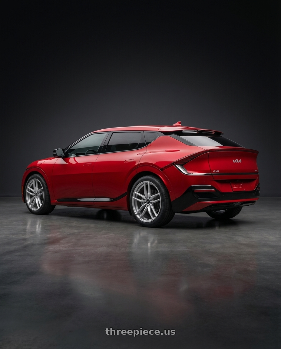 2024 kia ev6 with Fittipaldi 361S 5x114.3 20x8.5 +38 Brushed Silver wheels rear three quarter view square tires