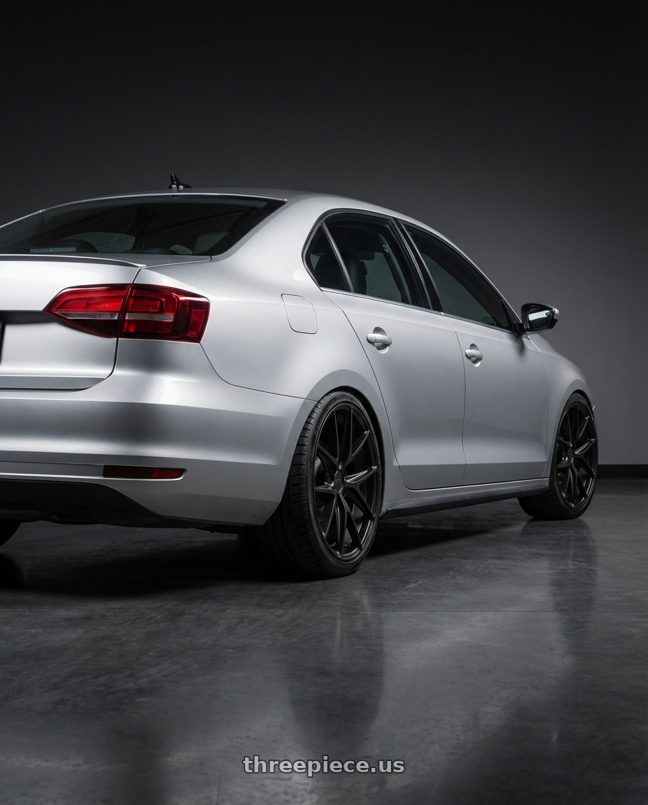 2016 Volkswagen Jetta GLI MK6 with Niche 1PC M117 MISANO 5X112 18X9.5 +48 MATTE BLACK wheels rear three quarter view square tires