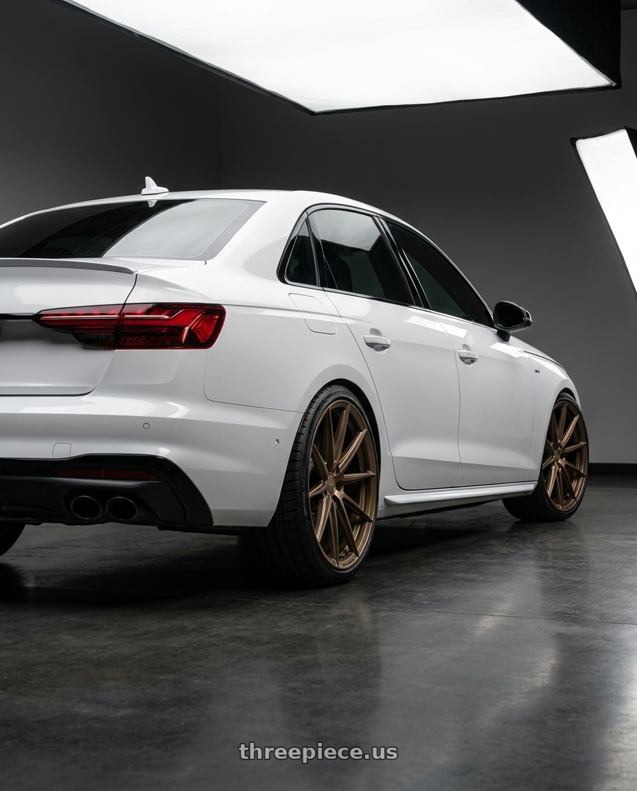 2020 Audi S4 with VOSSEN HFX-2 6X135 22x10 +-18 TERRA BRONZE wheels rear three quarter view square tires