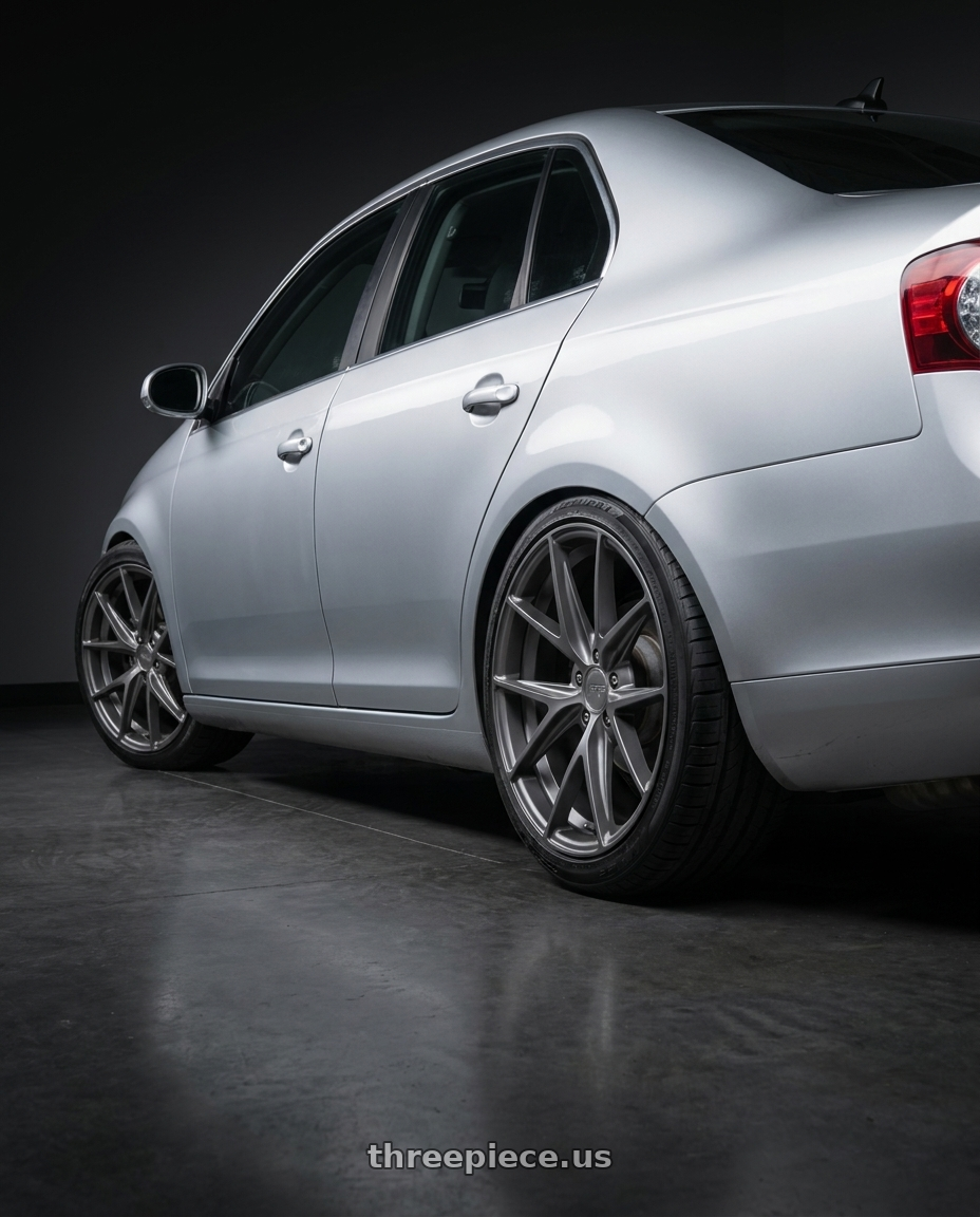 2009 Volkswagen Jetta GLI MK5 with Niche 1PC M116 MISANO 5X112 18X8 +30 MATTE GUN METAL wheels rear three quarter view square tires