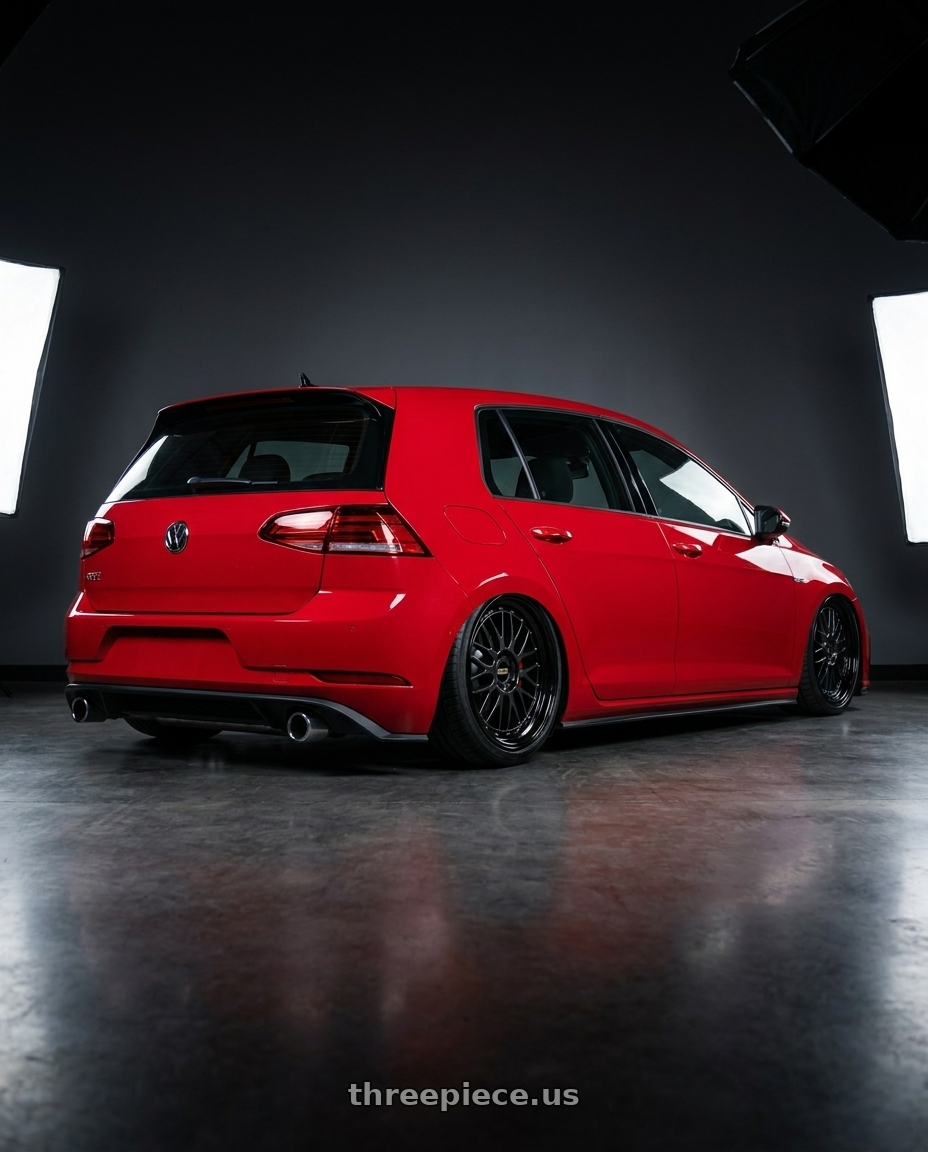 2019 Volkswagen gti with BBS LM 5x114.3 18x8.0+35 Diamond Black wheels rear three quarter view slight stretch tires