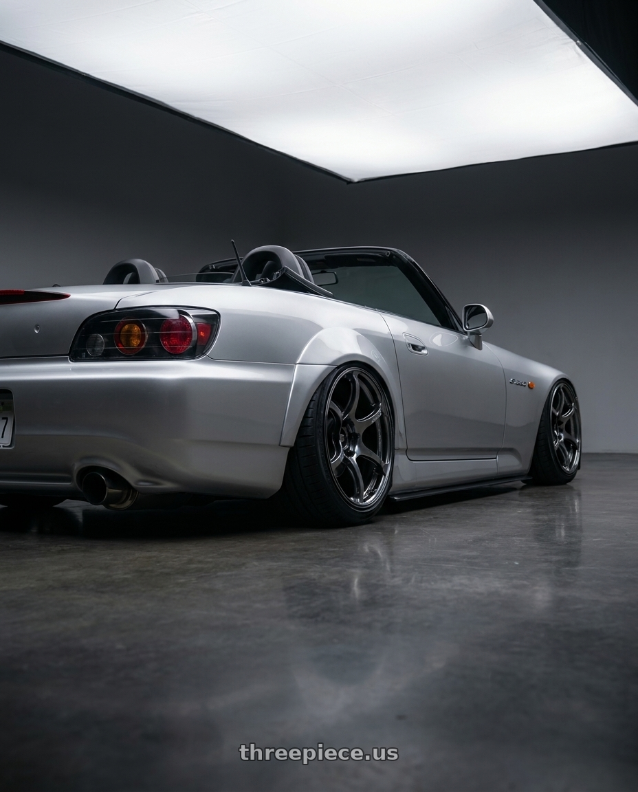 2009 Honda S2000 with Advan RGIII 5x114.3 17x8.5+31 Gloss Black wheels rear three quarter view slight stretch tires