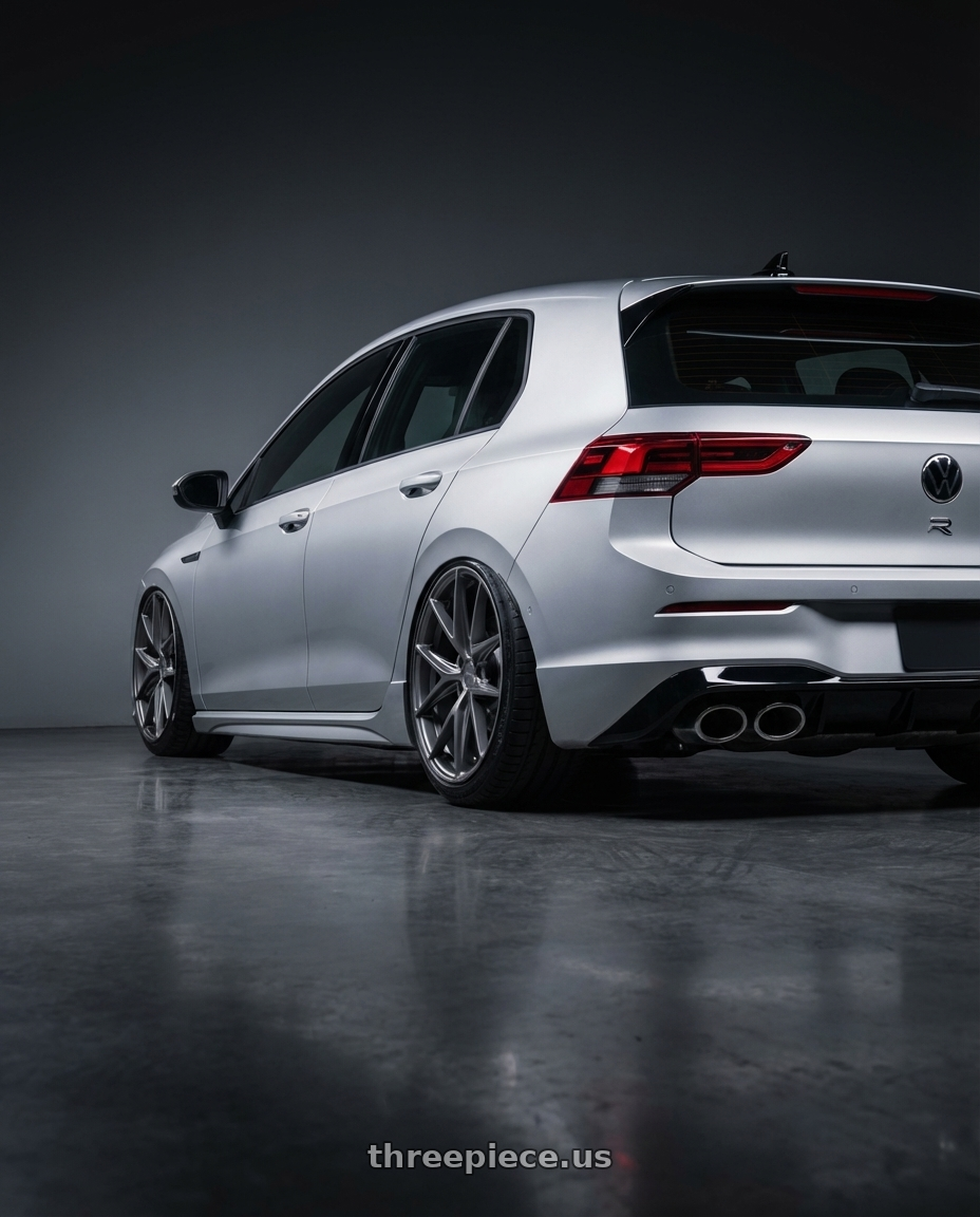 2024 Volkswagen Golf R MK8 with Niche 1PC M116 MISANO 5X112 19X8.5 +34 MATTE GUN METAL wheels rear three quarter view slight stretch tires