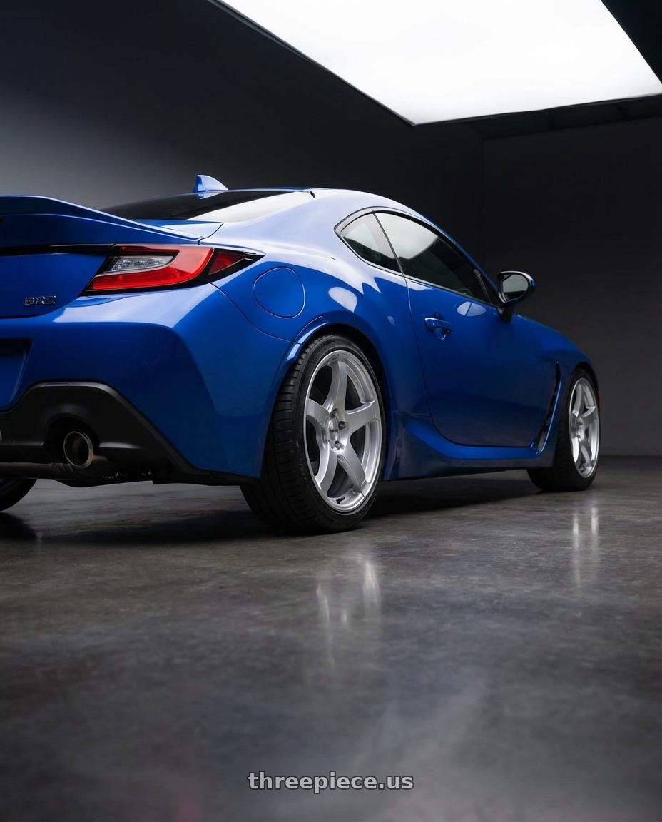 2024 Subaru BRZ with Ssr Gtv01 5x114.3 18x8+35  GLARE SILVER wheels rear three quarter view square tires