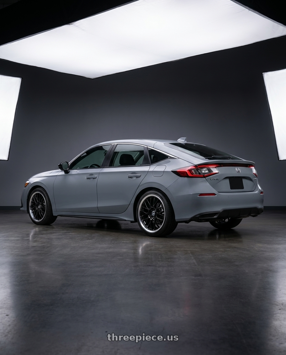 2025 honda civic  with Enkei Lusso 5x114.3 18x8+40 Black w/ Machined Lip wheels rear three quarter view square tires