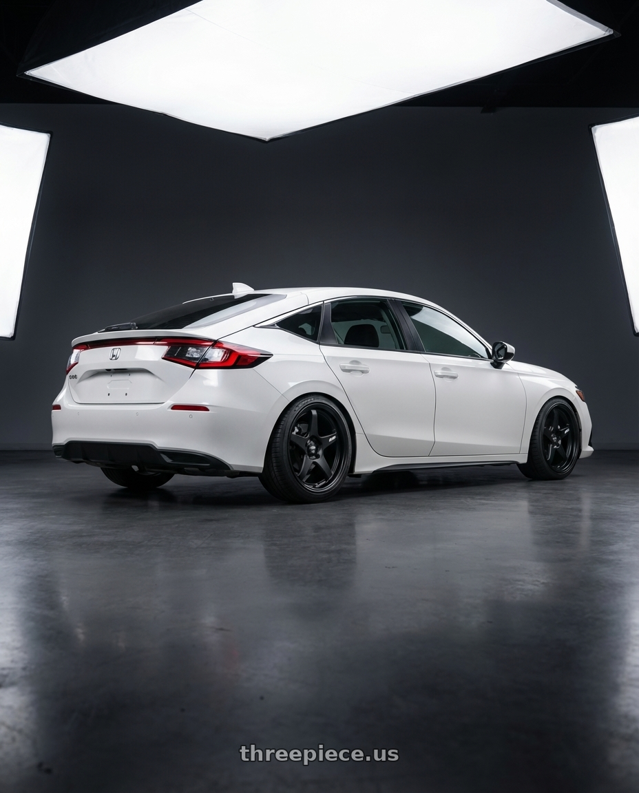 2024 Honda Civic with ESR Wheels APEX SERIES AP5 5x114.3 18x8.5 +30 Matte Black wheels rear three quarter view square tires