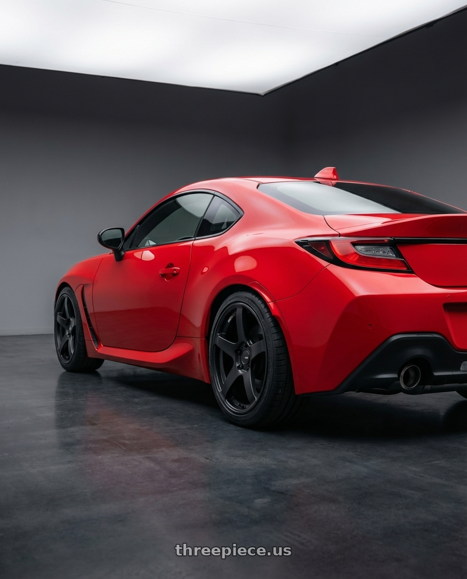 2024 Toyota GR86 with Ssr Gtv01 5x114.3 18x8.5+40  FLAT BLACK wheels rear three quarter view square tires