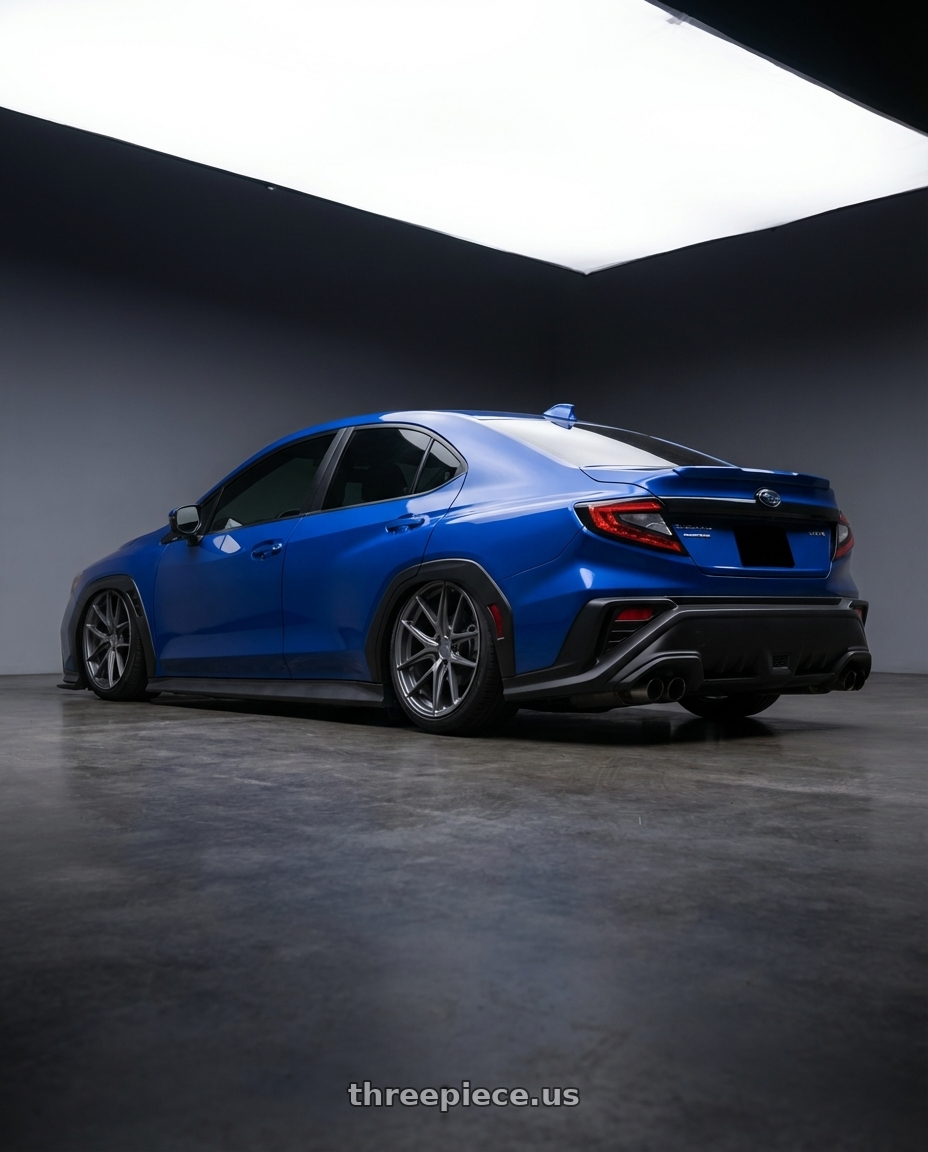 2024 Subaru WRX with Niche 1PC M116 MISANO 5X114.3 19X8.5 +45 MATTE GUN METAL wheels rear three quarter view slight stretch tires