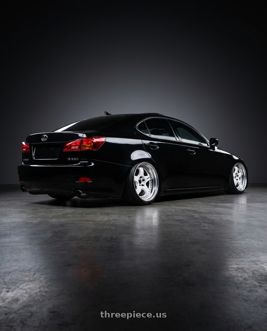 2007 Lexus is 250 with Work Meister S1 3P 5x114.3 19x8.5+38 R Disk White wheels rear three quarter view extreme stretch tires