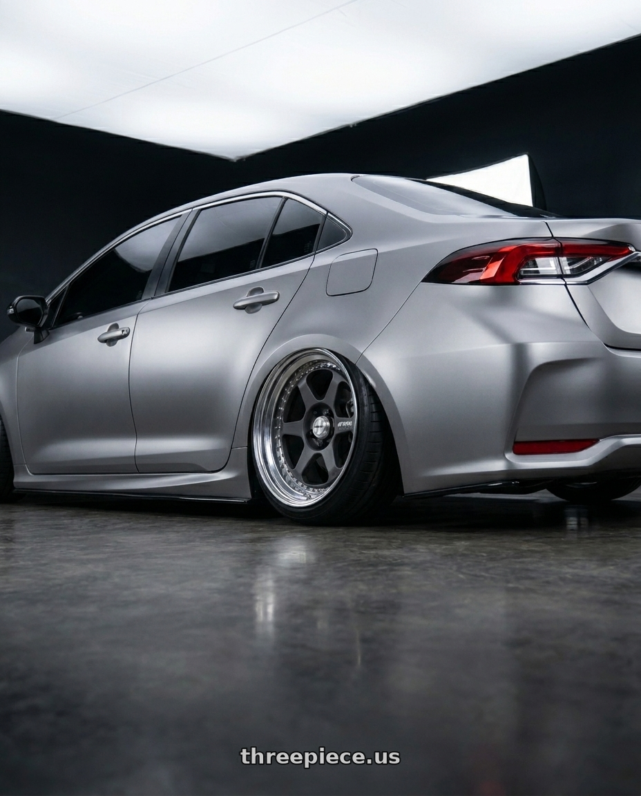 2022 Toyota altis  with Work Meister L1 3P 5x100 18x9-19 A Disk Matte Gunmetal wheels rear three quarter view extreme stretch tires