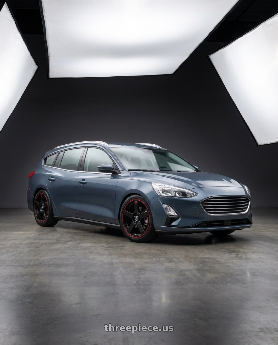2025 Ford Focuswagon with Motegi MR116 FS5 4X108/4X114.3 18X8 +45 MATTE BLACK RED RACING STRIPE wheels
