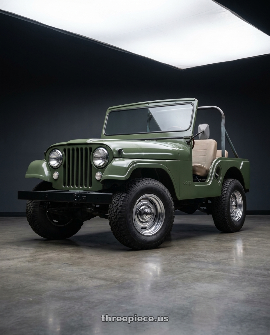 1967 Jeep CJ5 with Vision American-Muscle 55 Rally 5x139.7 15x8-12 Silver wheels