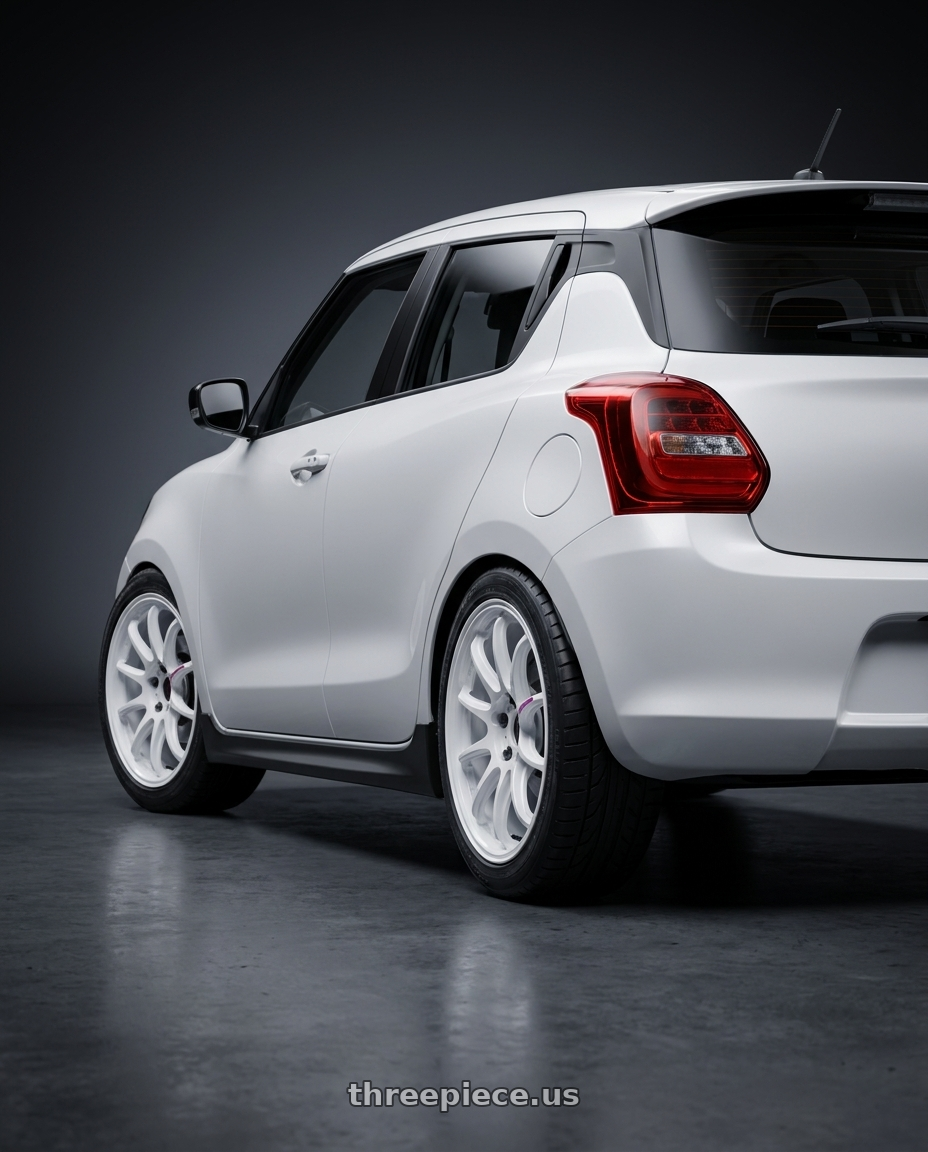 2024 kookys swift with Work Emotion Zr10 4x100 16x6.5 +38 Azure White wheels rear three quarter view square tires